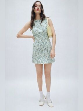 Reformation Dale Mini Dress In Daisy Meadow Green Size Large